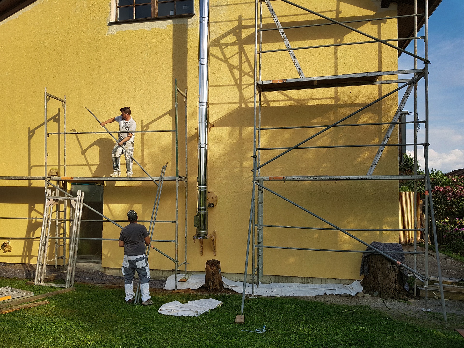 Exterior work under way in summer